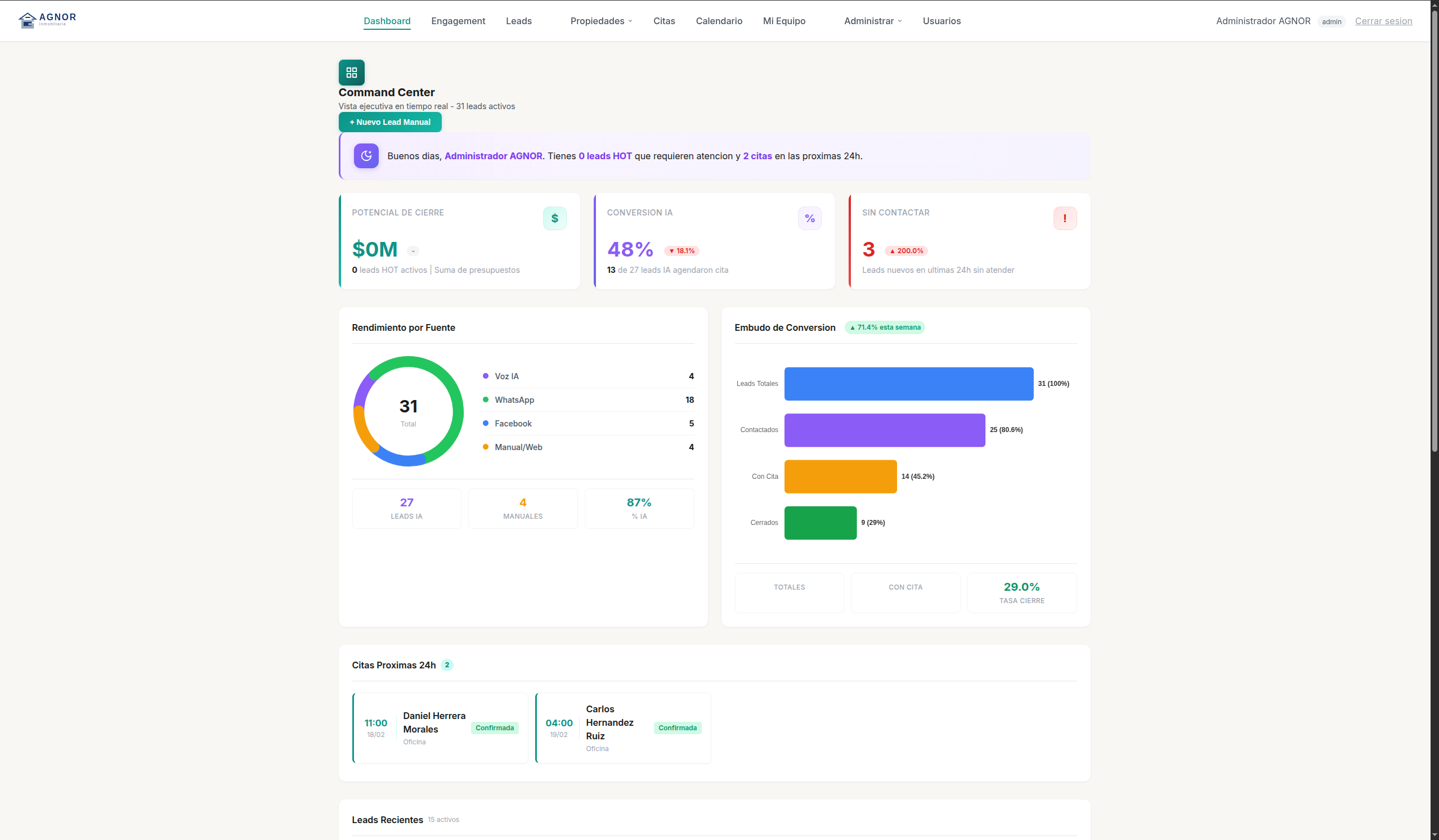 Agente IA para CRM — vista del sistema 1 de 2