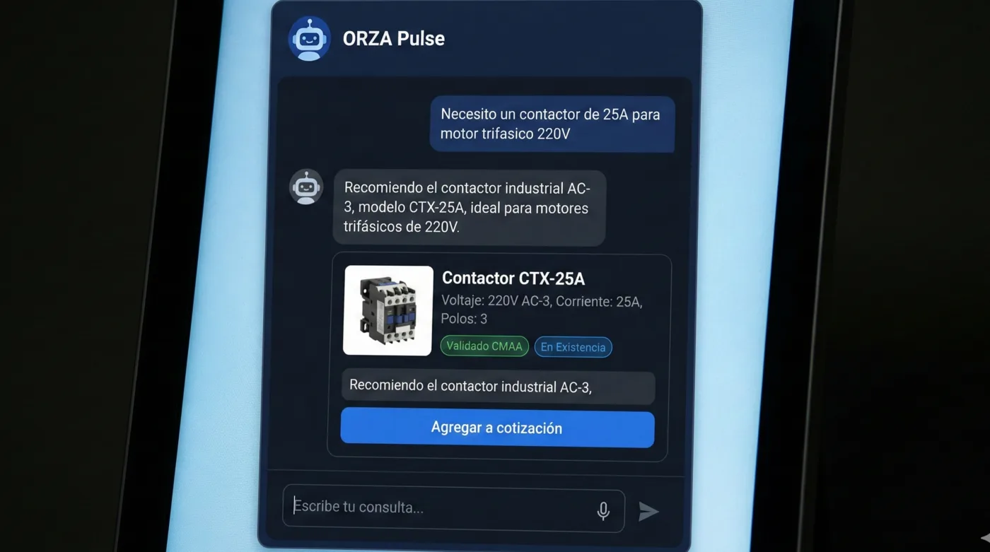 Pantalla de kiosk mostrando interfaz de recomendación de producto con chat de IA